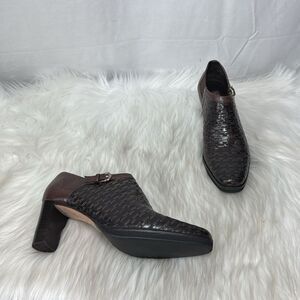 Brighton‎ Turner Women's Heeled Booties Brown/Black Woven Leather  Sz 6.5